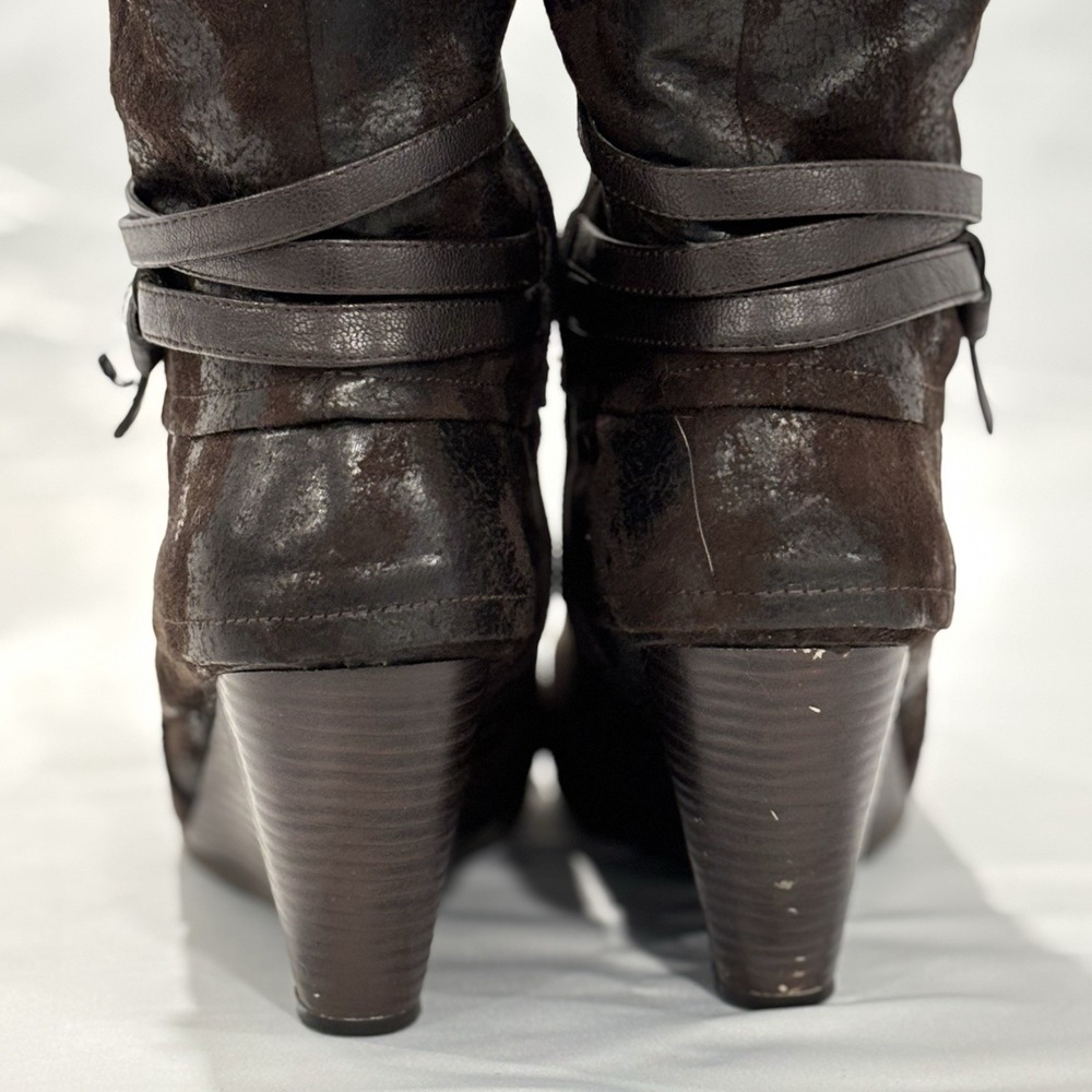 Bare Traps Womens Brown Faux Leather Knee High Boots US Sz 9M Distressed - Picture 5 of 11